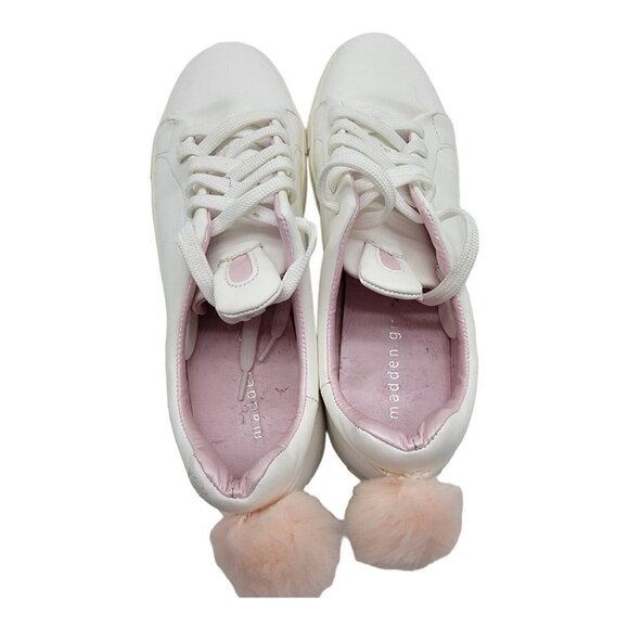 Madden Girl Bunny Sneakers, Rabbit Ear White Lace Up w/ PomPoms Sz 8 5 - Picture 6 of 8